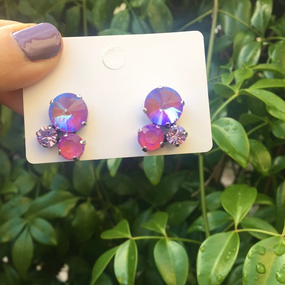 Fuchsia Magenta + Violet Crystal Earrings - Picture 4 of 14